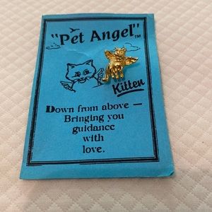 Pet Angel Vintage Gold Cat Kitten Rainbow Bridge Memory Lapel Tie Pin Brooch